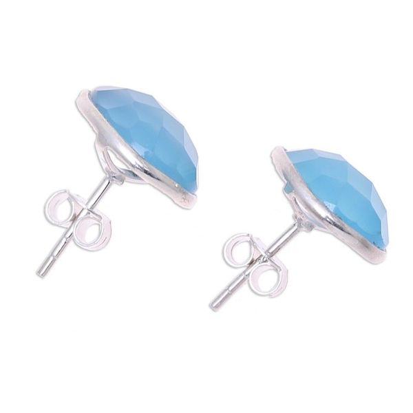 Alternate image for Teardrop Chalcedony Button Earrings from India Mystic Tears
