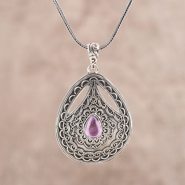 Alternate image for Teardrop Amethyst Pendant Necklace from India Lavender Classic