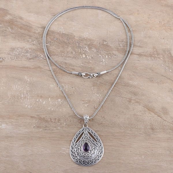 Alternate image for Teardrop Amethyst Pendant Necklace from India Lavender Classic