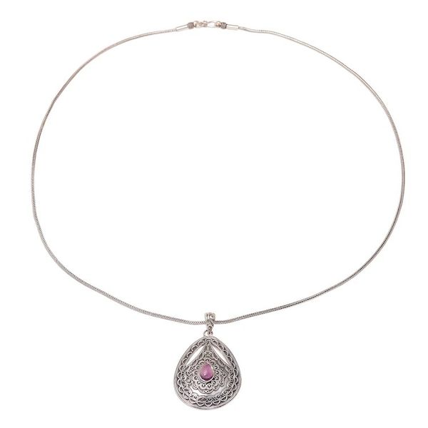 Alternate image for Teardrop Amethyst Pendant Necklace from India Lavender Classic
