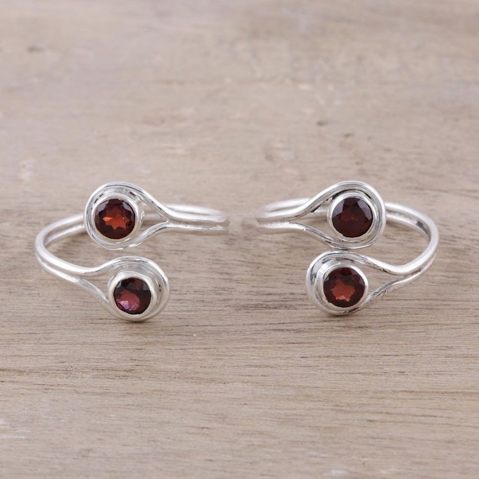 Faceted Garnet Toe Rings Crafted in India 'Lovely Style'