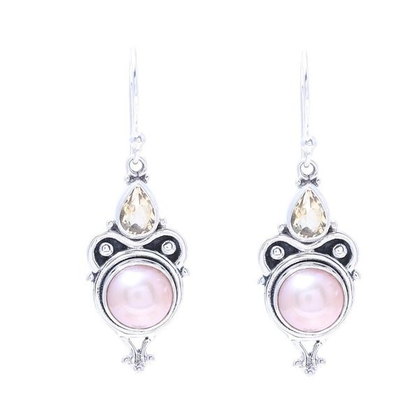Alternate image for Pink Cultured Pearl and Citrine Dangle Earrings from Citrine Pink Moon Sparkle