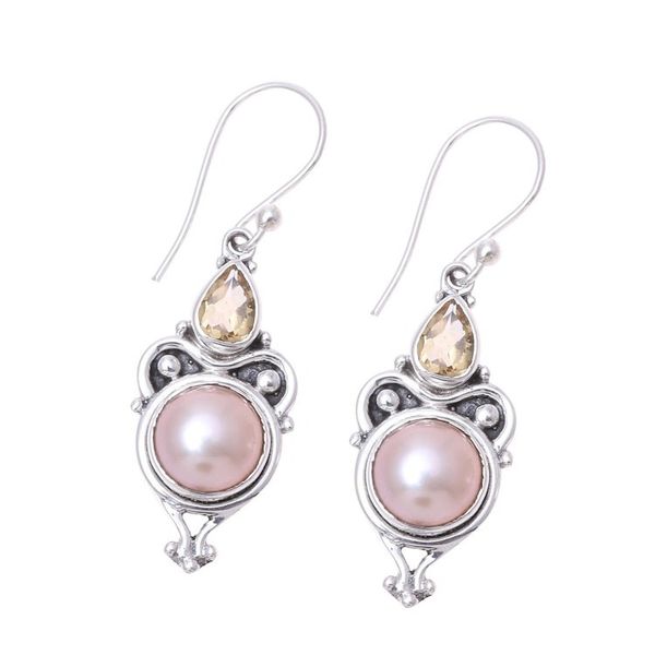 Alternate image for Pink Cultured Pearl and Citrine Dangle Earrings from Citrine Pink Moon Sparkle