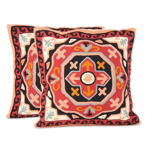 Alternate image for Embroidered Handwoven Cotton Cushion Covers Pair Modern Art