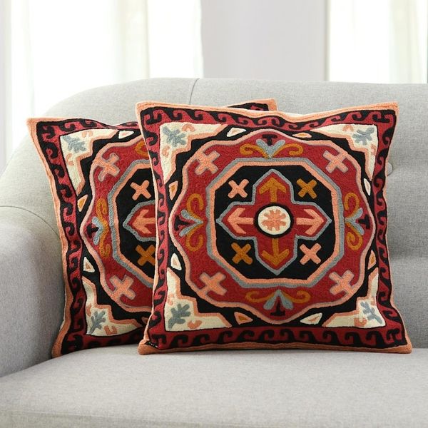 Alternate image for Embroidered Handwoven Cotton Cushion Covers Pair Modern Art