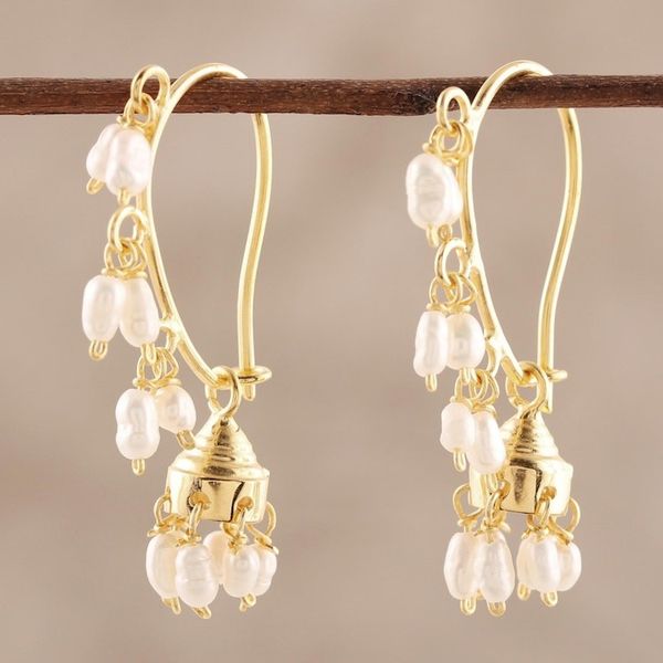 Alternate image for Gold Plated Cultured Pearl Chandelier Earrings from India Pearl Melody