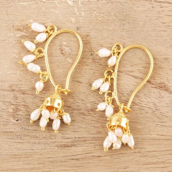 Alternate image for Gold Plated Cultured Pearl Chandelier Earrings from India Pearl Melody