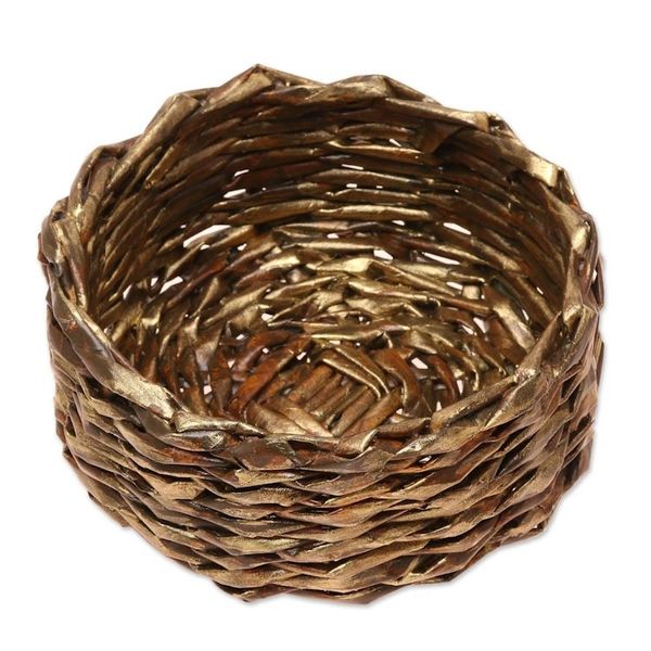 Alternate image for Gold-Tone Recycled Paper Basket from India Golden Nest