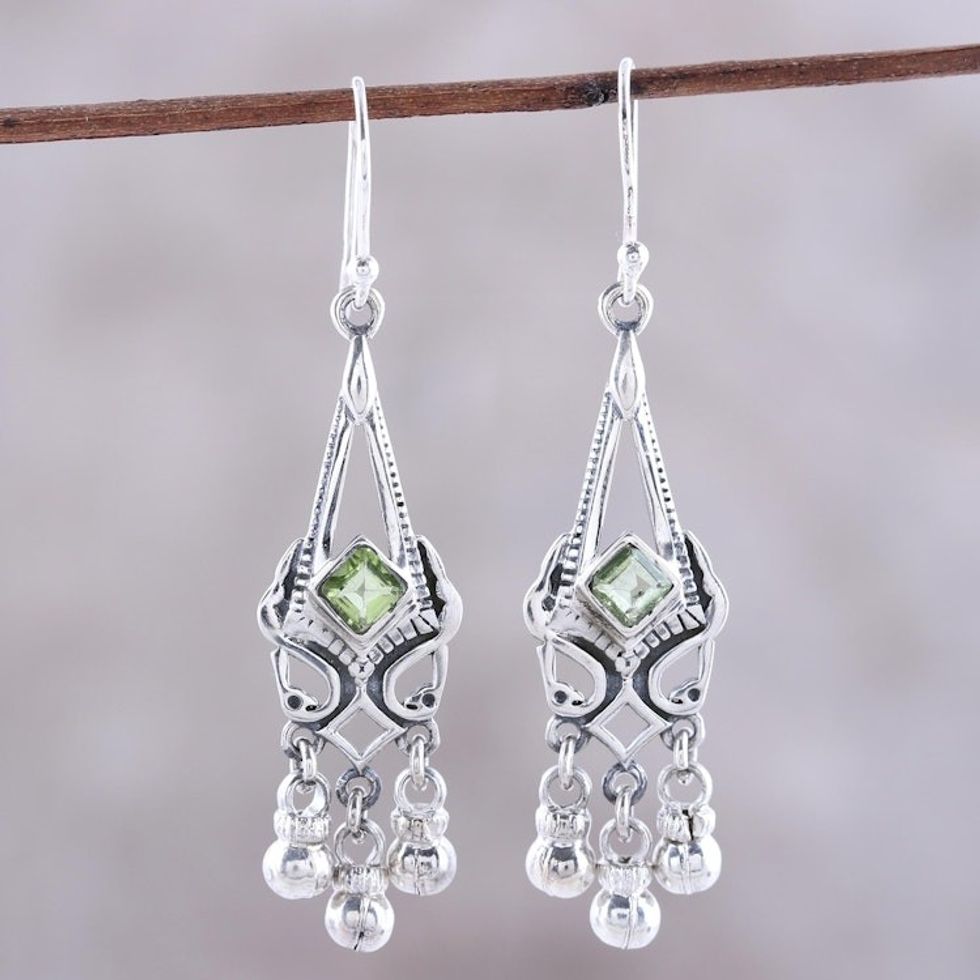 Sterling Silver and Green Peridot Chandelier Earrings 'Grace and Elegance'