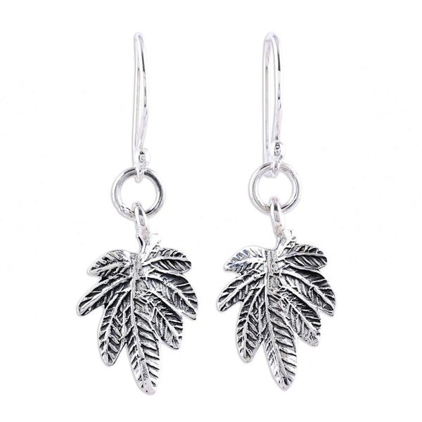 Alternate image for Sterling Silver Textured Leaves Dangle Earrings from India Fancy Foliage