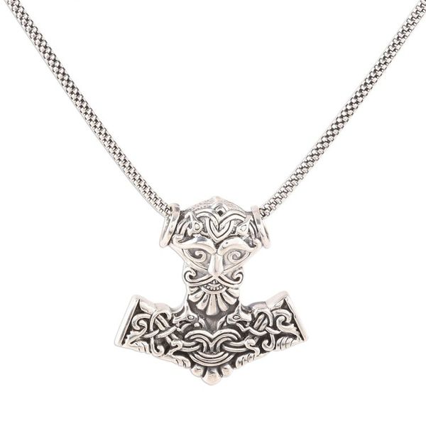 Alternate image for Mens Sterling Silver Thors Hammer Pendant Necklace Bold Thor