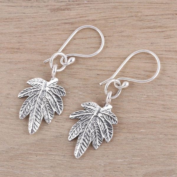 Alternate image for Sterling Silver Textured Leaves Dangle Earrings from India Fancy Foliage