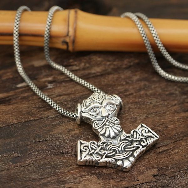 Alternate image for Mens Sterling Silver Thors Hammer Pendant Necklace Bold Thor