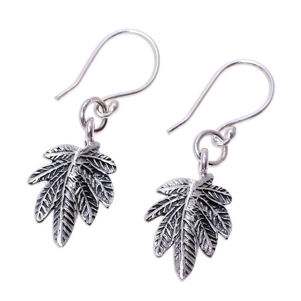Alternate image for Sterling Silver Textured Leaves Dangle Earrings from India Fancy Foliage
