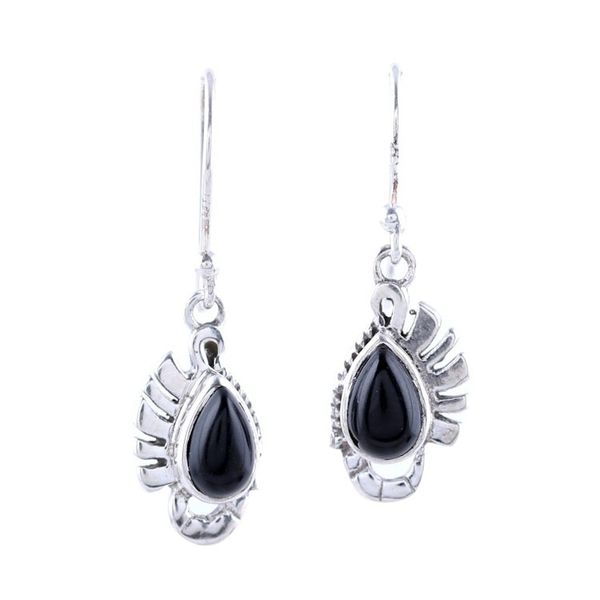 Alternate image for Teardrop Onyx Dangle Earrings Crafted in India Feather Bliss