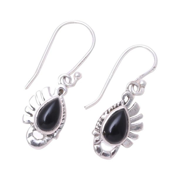 Alternate image for Teardrop Onyx Dangle Earrings Crafted in India Feather Bliss