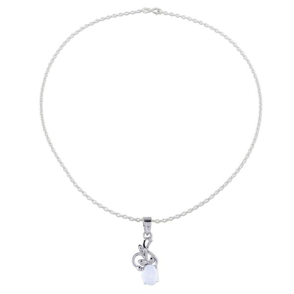 Alternate image for Rhodium Plated Rainbow Moonstone Pendant Necklace Wispy Bloom