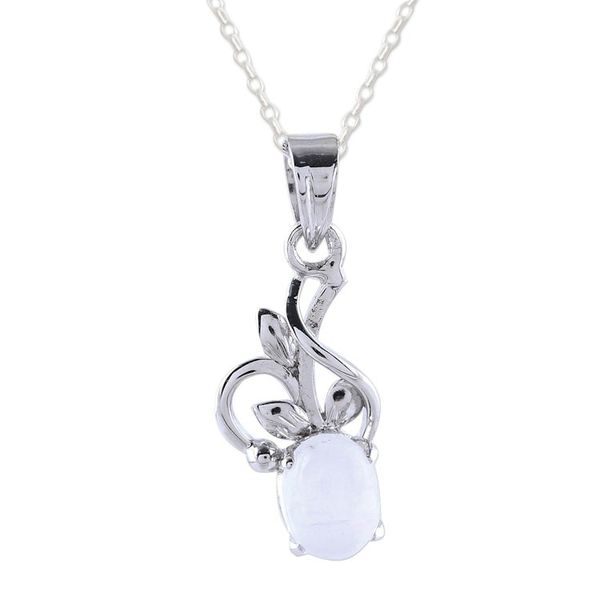 Alternate image for Rhodium Plated Rainbow Moonstone Pendant Necklace Wispy Bloom