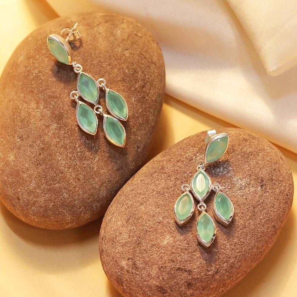 Aqua Chalcedony Chandelier Earrings from India 'Aqua Marquise'