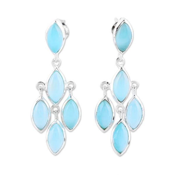 Alternate image for Aqua Chalcedony Chandelier Earrings from India Aqua Marquise