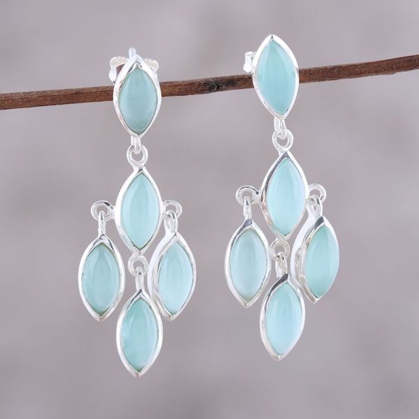 Alternate image for Aqua Chalcedony Chandelier Earrings from India Aqua Marquise