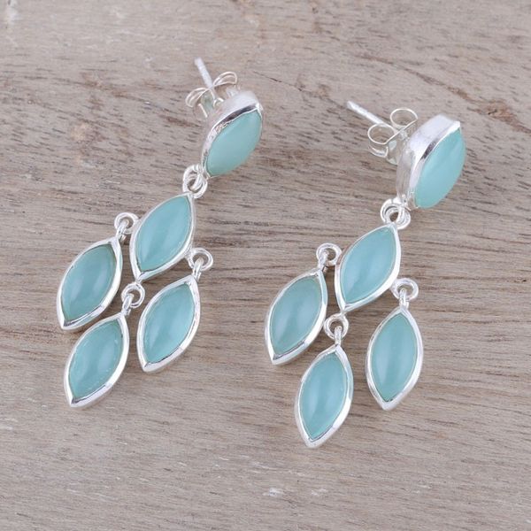 Alternate image for Aqua Chalcedony Chandelier Earrings from India Aqua Marquise