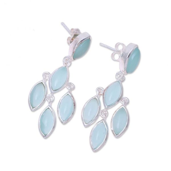 Alternate image for Aqua Chalcedony Chandelier Earrings from India Aqua Marquise