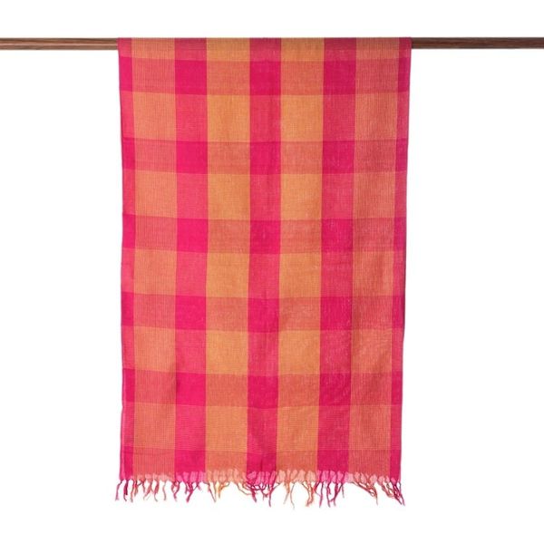 Alternate image for Patterned Cotton Shawl in Fuchsia and Daffodil from India Vibrant Flair