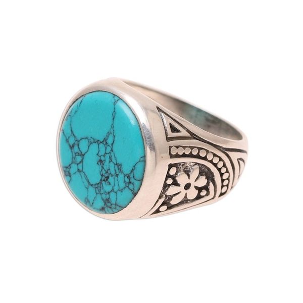 Alternate image for Mens Sterling Silver and Circular Recon. Turquoise Ring Circular Vein