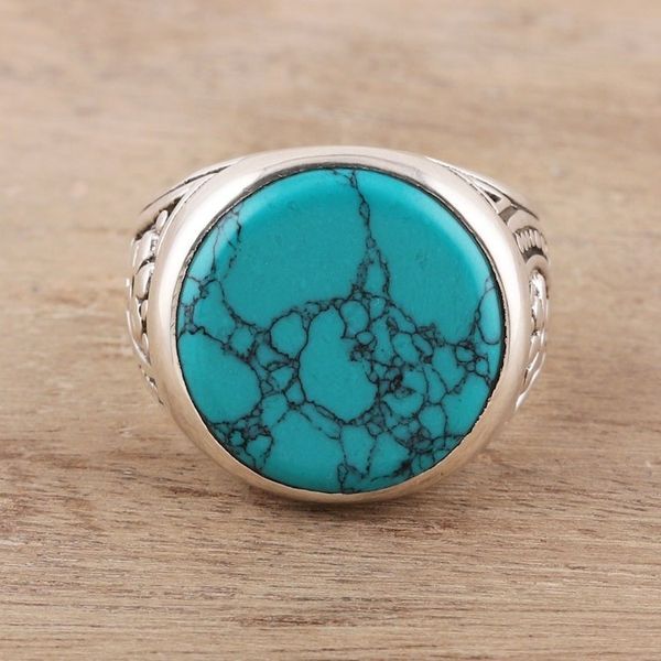 Alternate image for Mens Sterling Silver and Circular Recon. Turquoise Ring Circular Vein