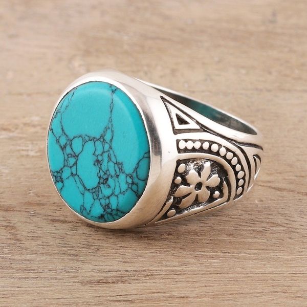 Alternate image for Mens Sterling Silver and Circular Recon. Turquoise Ring Circular Vein