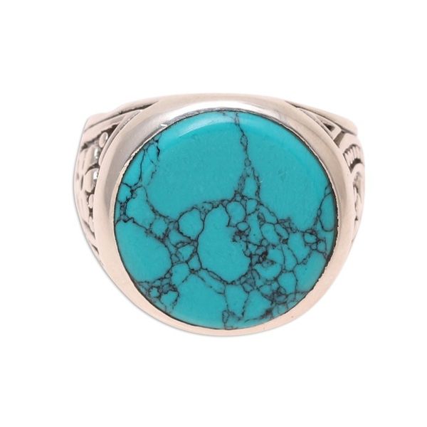 Alternate image for Mens Sterling Silver and Circular Recon. Turquoise Ring Circular Vein