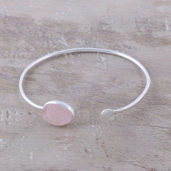 Alternate image for Rose Quartz Oval and Sterling Silver Cuff Bracelet Pink Peek