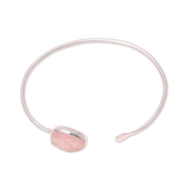 Alternate image for Rose Quartz Oval and Sterling Silver Cuff Bracelet Pink Peek