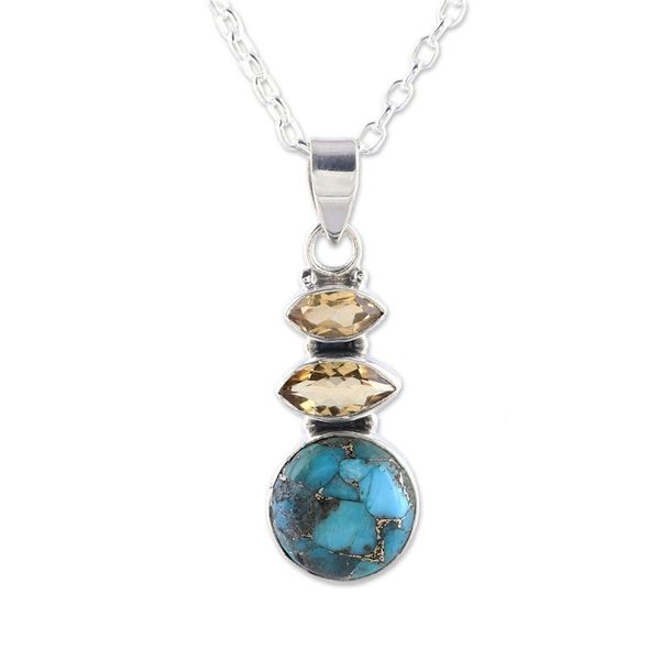 Alternate image for Citrine and Composite Turquoise Pendant Necklace from India Peaceful Dazzle