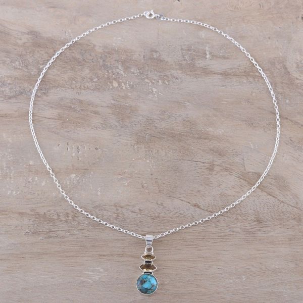 Alternate image for Citrine and Composite Turquoise Pendant Necklace from India Peaceful Dazzle