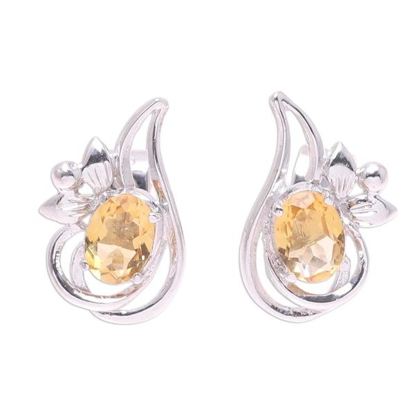 Alternate image for Rhodium Plated Citrine Paisley Button Earrings from India Classic Paisley