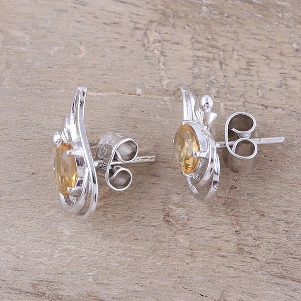 Alternate image for Rhodium Plated Citrine Paisley Button Earrings from India Classic Paisley