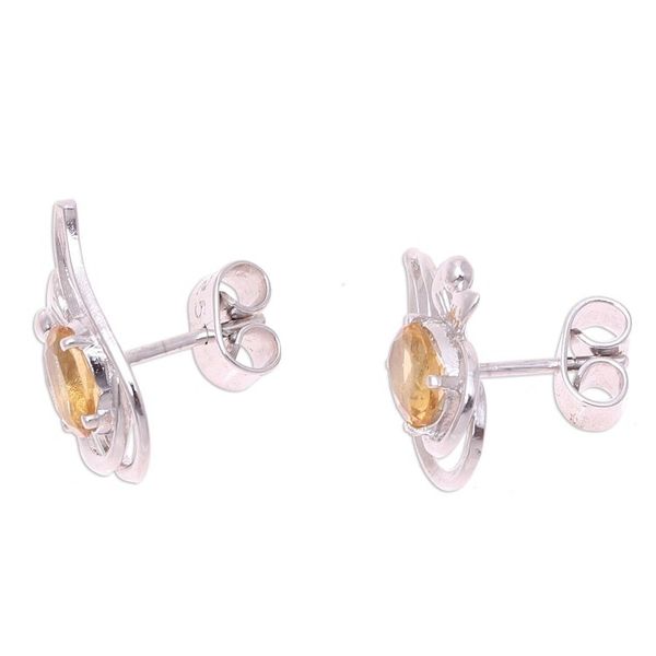 Alternate image for Rhodium Plated Citrine Paisley Button Earrings from India Classic Paisley