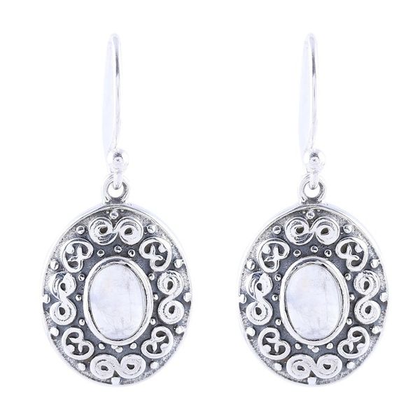 Alternate image for Swirl Motif Rainbow Moonstone Dangle Earrings from India Swirling Ellipse