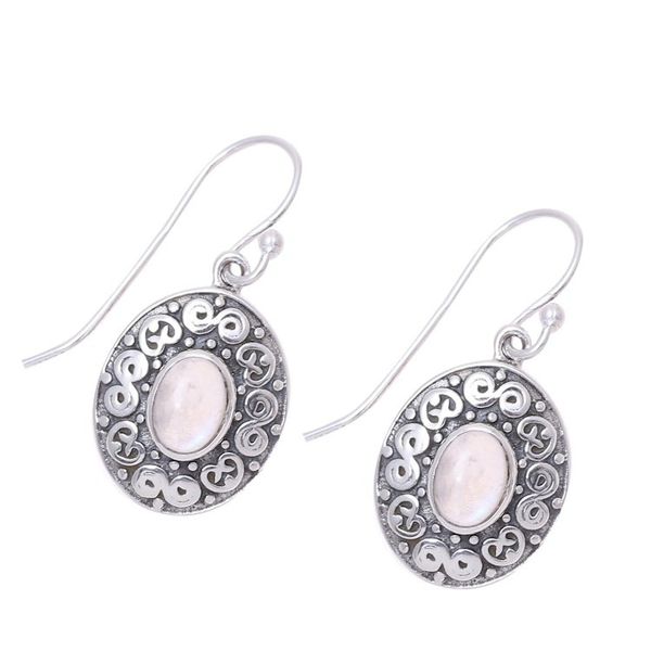 Alternate image for Swirl Motif Rainbow Moonstone Dangle Earrings from India Swirling Ellipse