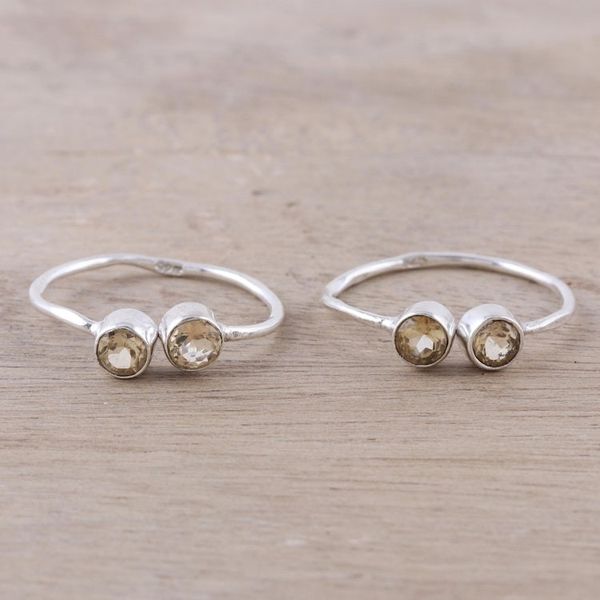 Alternate image for Sparkling Citrine Toe Rings Crafted in India Twin Elegance