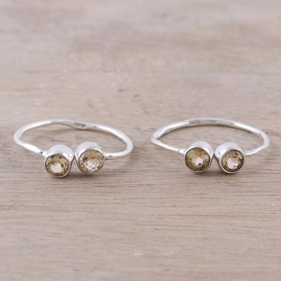 Sparkling Citrine Toe Rings Crafted in India 'Twin Elegance'