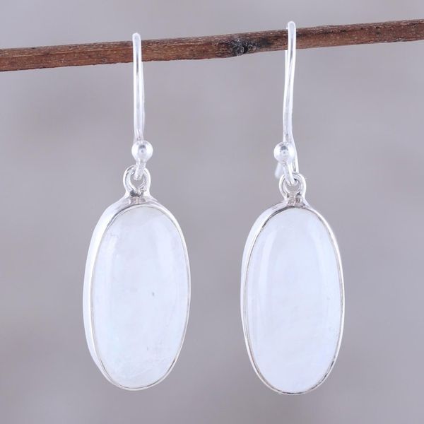 Alternate image for Oval Rainbow Moonstone Dangle Earrings from India Dashing Beauty