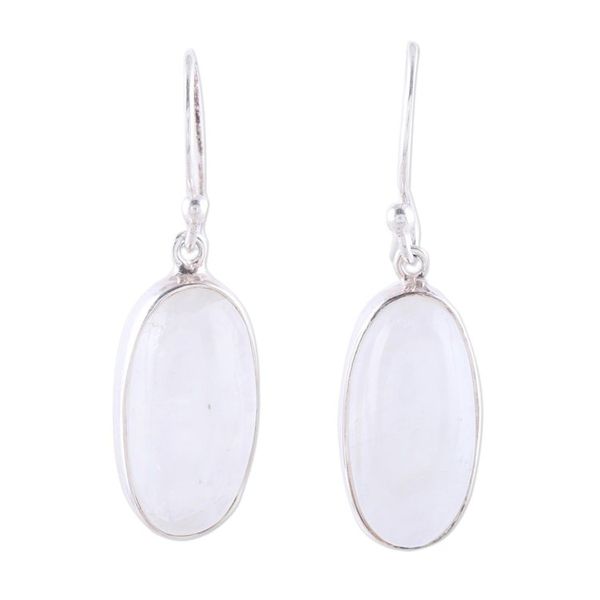 Alternate image for Oval Rainbow Moonstone Dangle Earrings from India Dashing Beauty