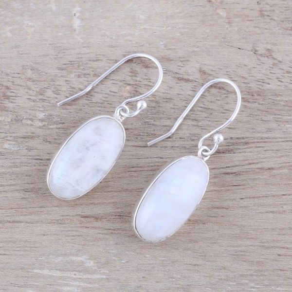 Alternate image for Oval Rainbow Moonstone Dangle Earrings from India Dashing Beauty