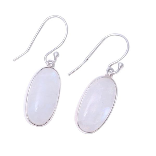 Alternate image for Oval Rainbow Moonstone Dangle Earrings from India Dashing Beauty