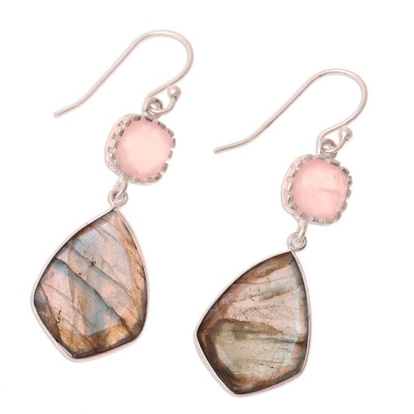 Alternate image for Labradorite and Rose Quartz Dangle Earrings from India Aurora Sophistication