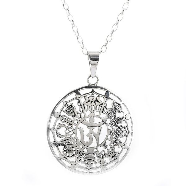 Alternate image for Ashtamangala Flower Sterling Silver Pendant Necklace Floral Ashtamangala