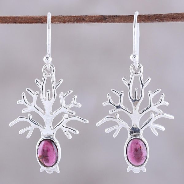 Alternate image for Tree-Shaped Garnet Dangle Earrings from India Budding Tree
